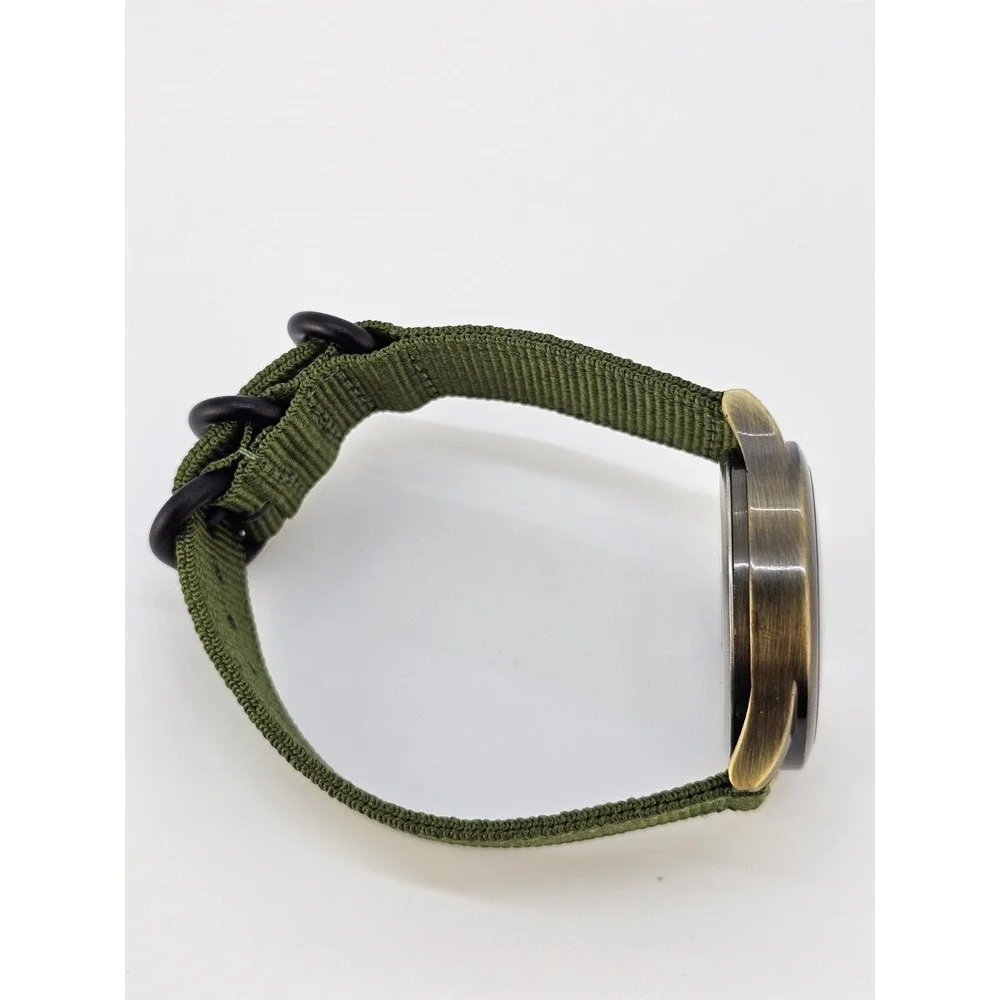 Men's Analog Watch 38MM Bronze Dial New Army Green Canvas Bands New Battery